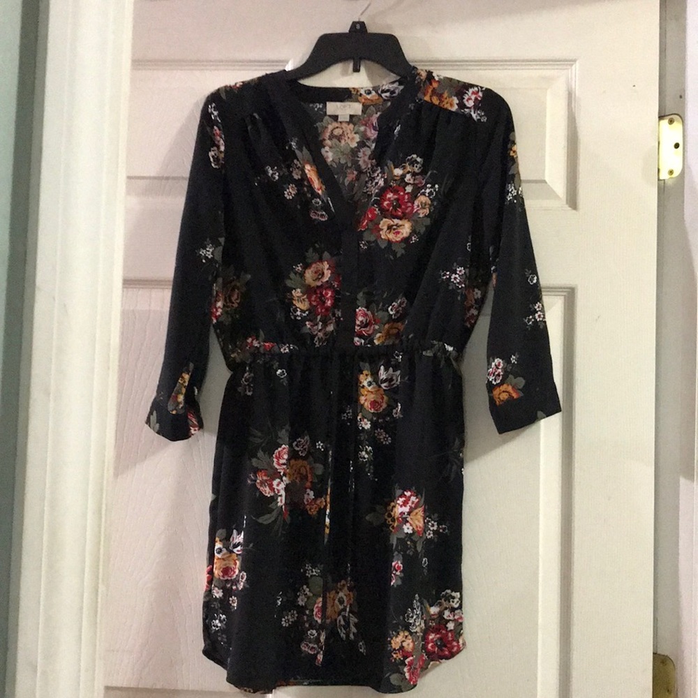 Loft Floral tie/elastic waist shirtdress SP new